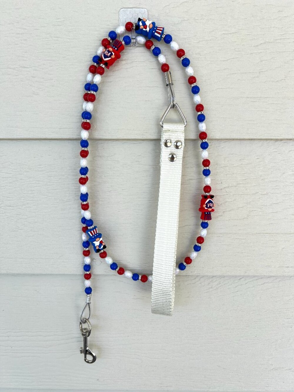 Patriotic Gnome - Uncle Sam - Beaded Dog Leash - Handmade - 4th of July - Picture 6 of 10